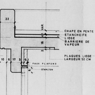 Dettaglio indicante la posizione del sughero bitumato ("liège") in un edificio degli anni '60.